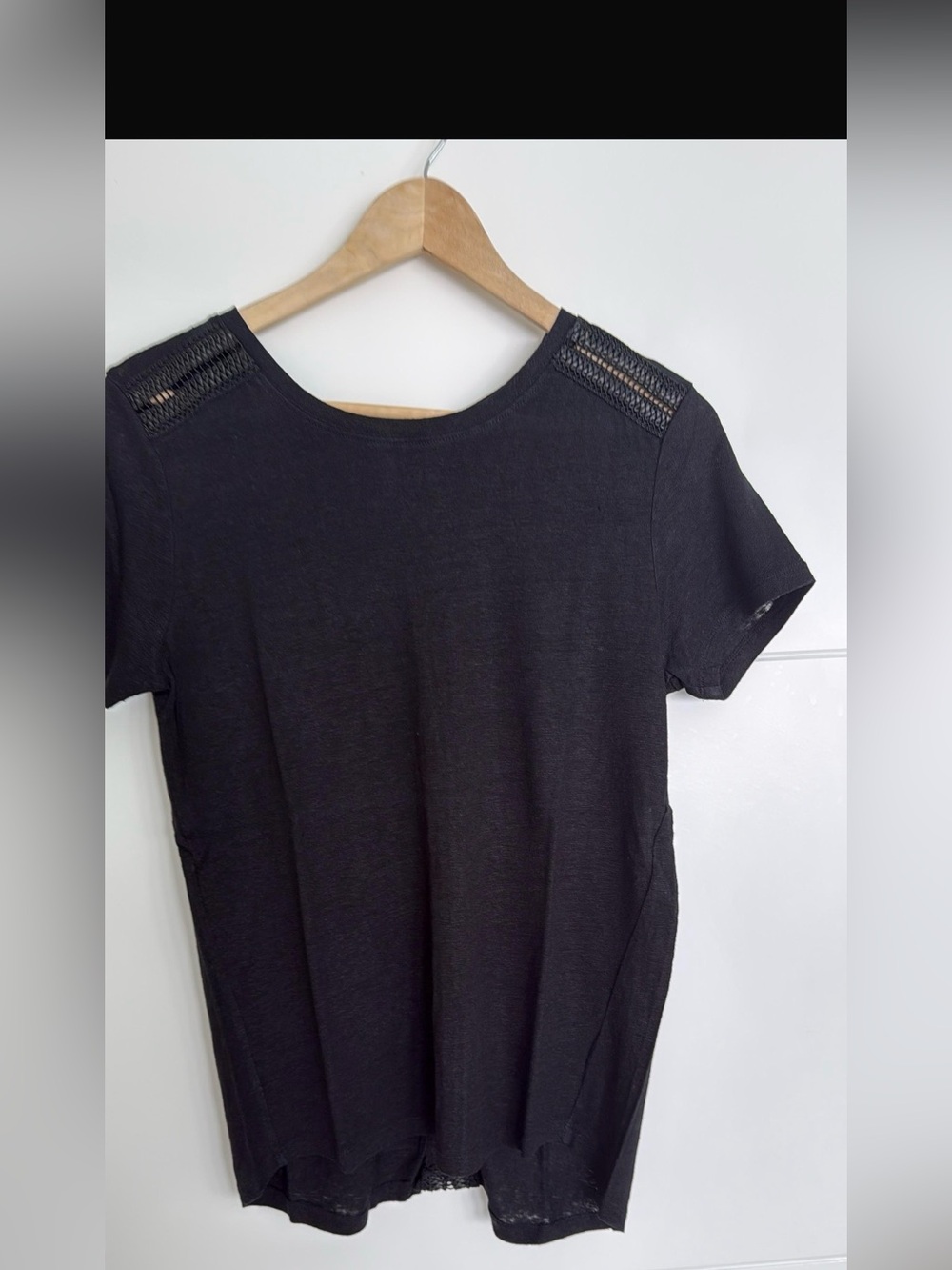 Maje Black Short Sleeve Top with lace detail